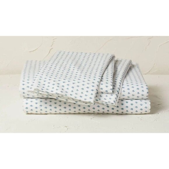 Opalhouse Twin / Twin XL Cotton Percale 3 Pc Teal Dash & White Holiday Sheet Set - Picture 1 of 8